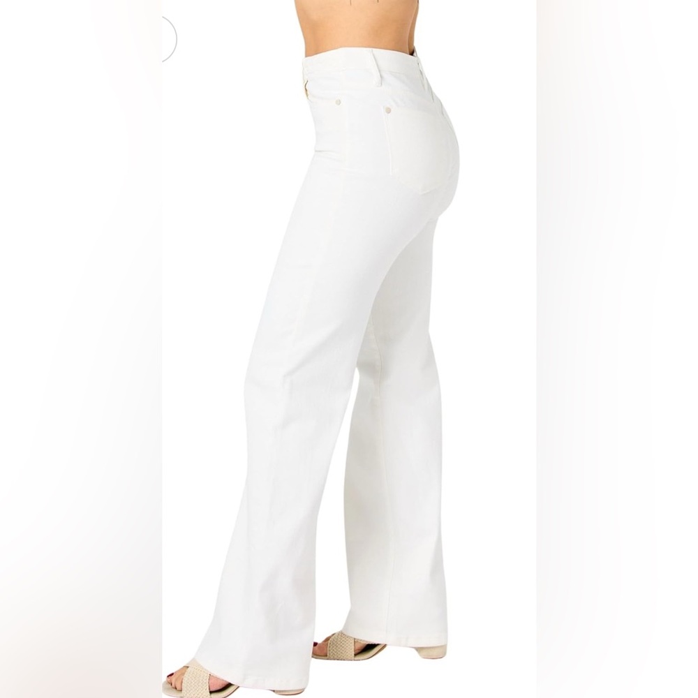 NEW JUDY BLUE braided high waist band wide leg jean in white 28 - Picture 3 of 9